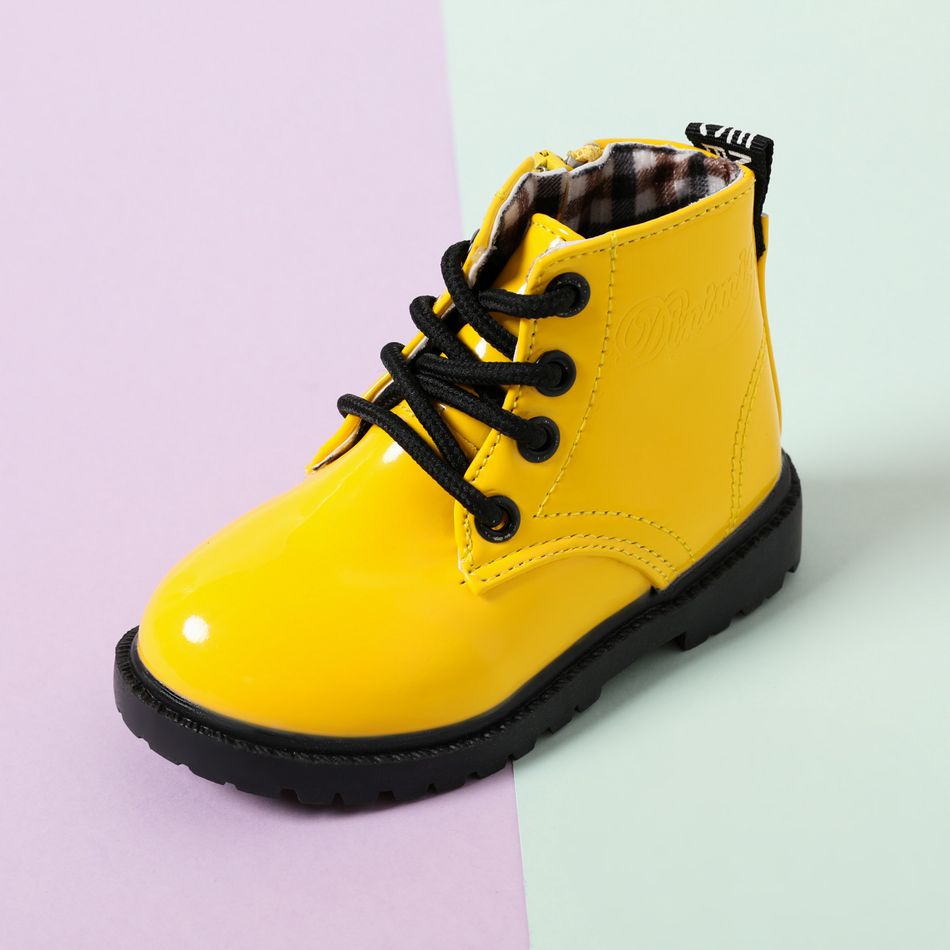 Toddler / Kid Plaid Lining Lace Up Side Zipper Boots Yellow big image 3