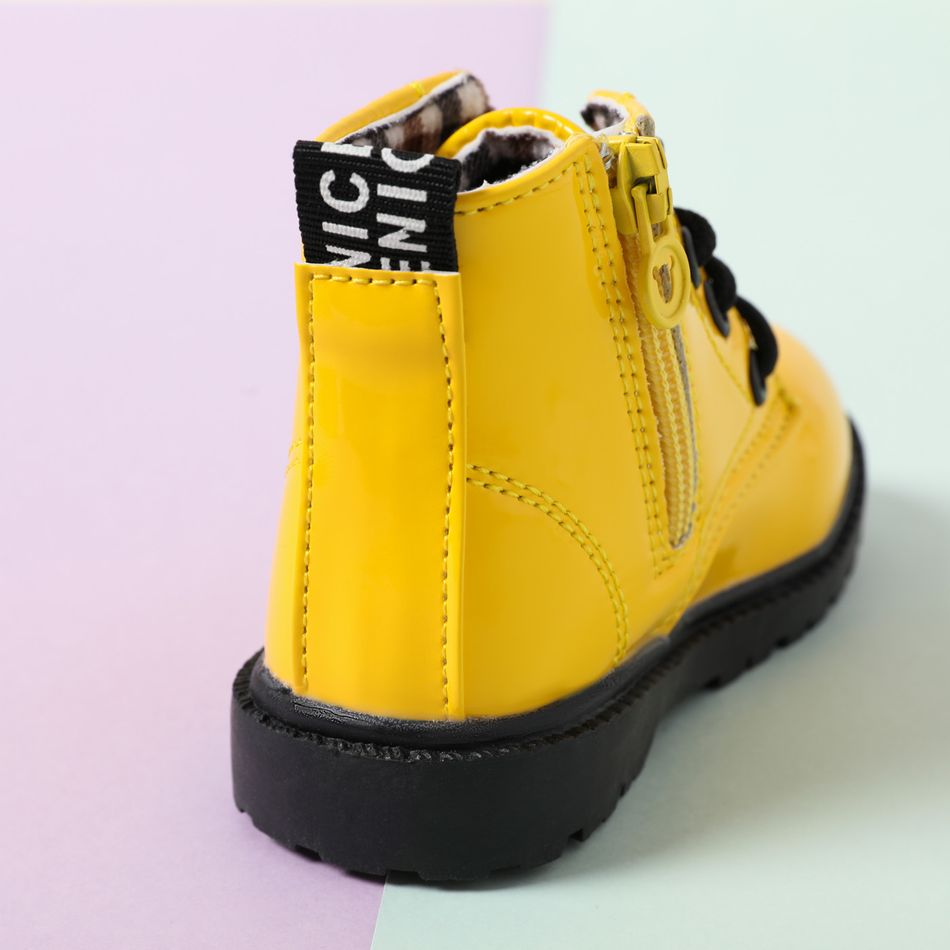 Toddler / Kid Plaid Lining Lace Up Side Zipper Boots Yellow big image 4