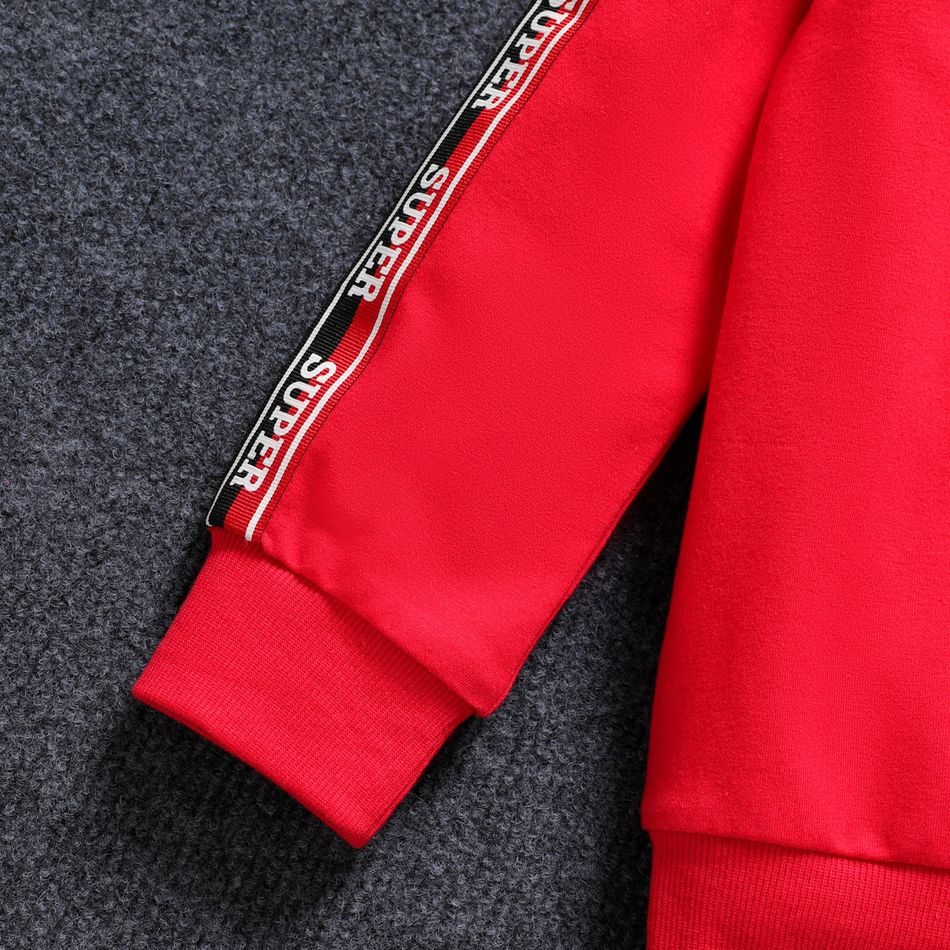 2pcs Kid Boy Letter Print Zipper Design Red Sweatshirt and Elasticized Pants Set Red big image 4