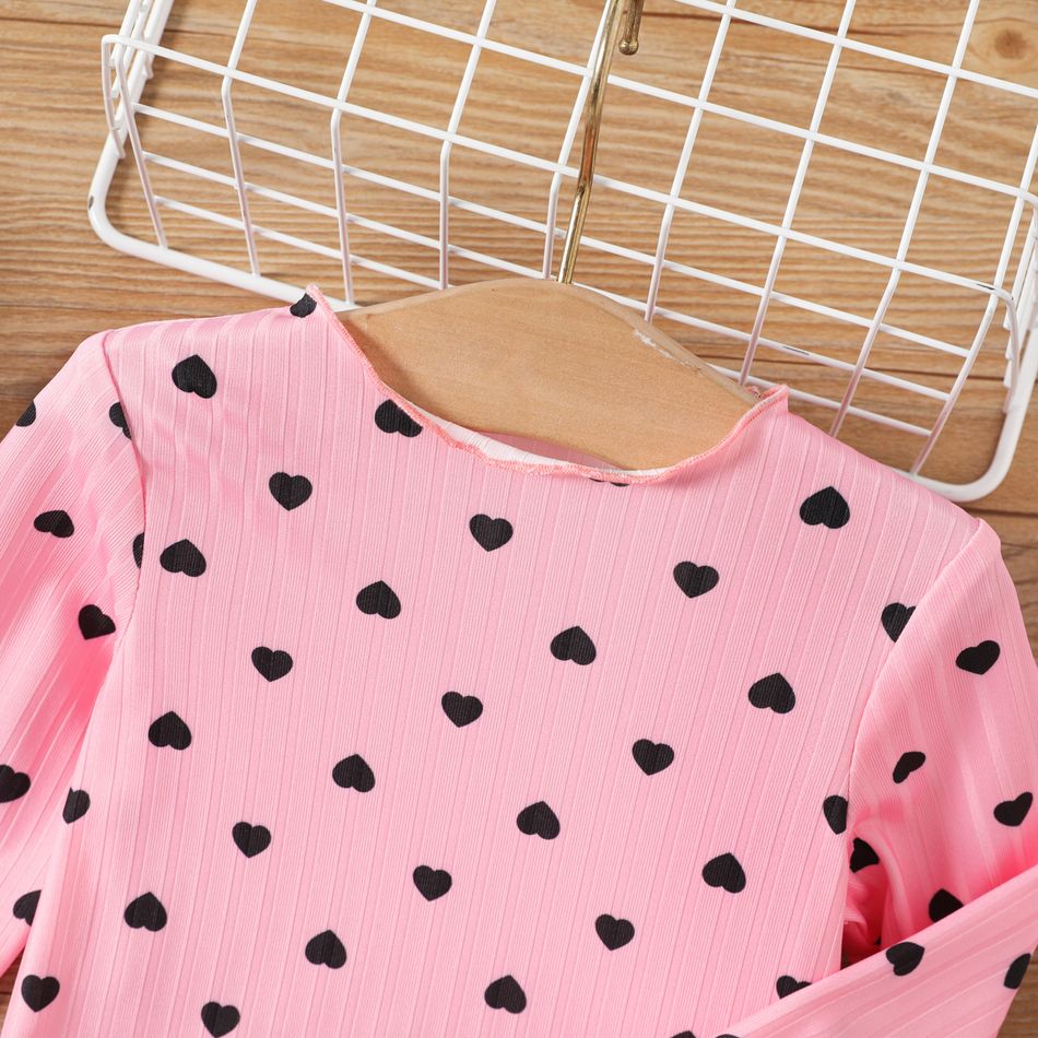 Baby Girl Allover Love Heart Print Rib Knit Long-sleeve Top Pink big image 4