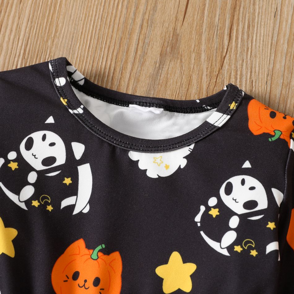 Toddler Girl Halloween Ghost Print Long-sleeve Dress Black big image 4