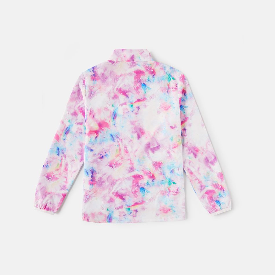 Activewear Polyester Spandex Fabric Kid Girl Tie Dyed Stand Collar Zipper Jacket Pink big image 7