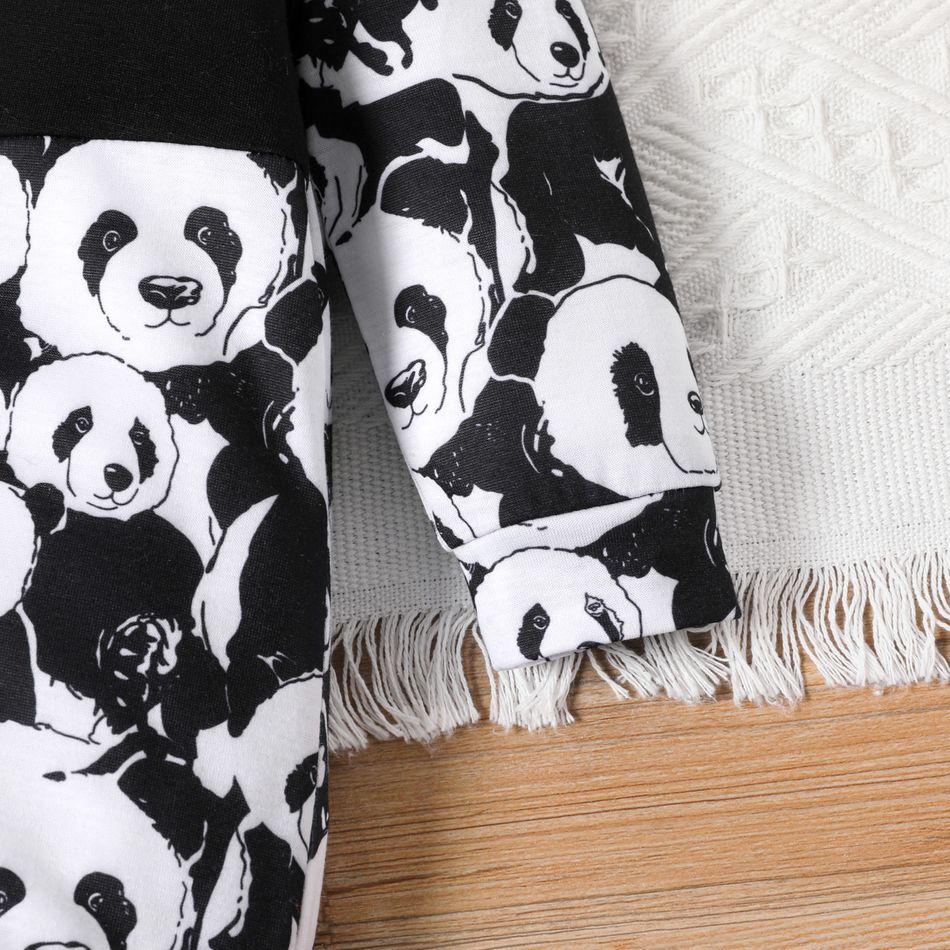 2pcs Baby Boy Allover Panda Print Long-sleeve Spliced Jumpsuit with Hat Set BlackandWhite big image 4