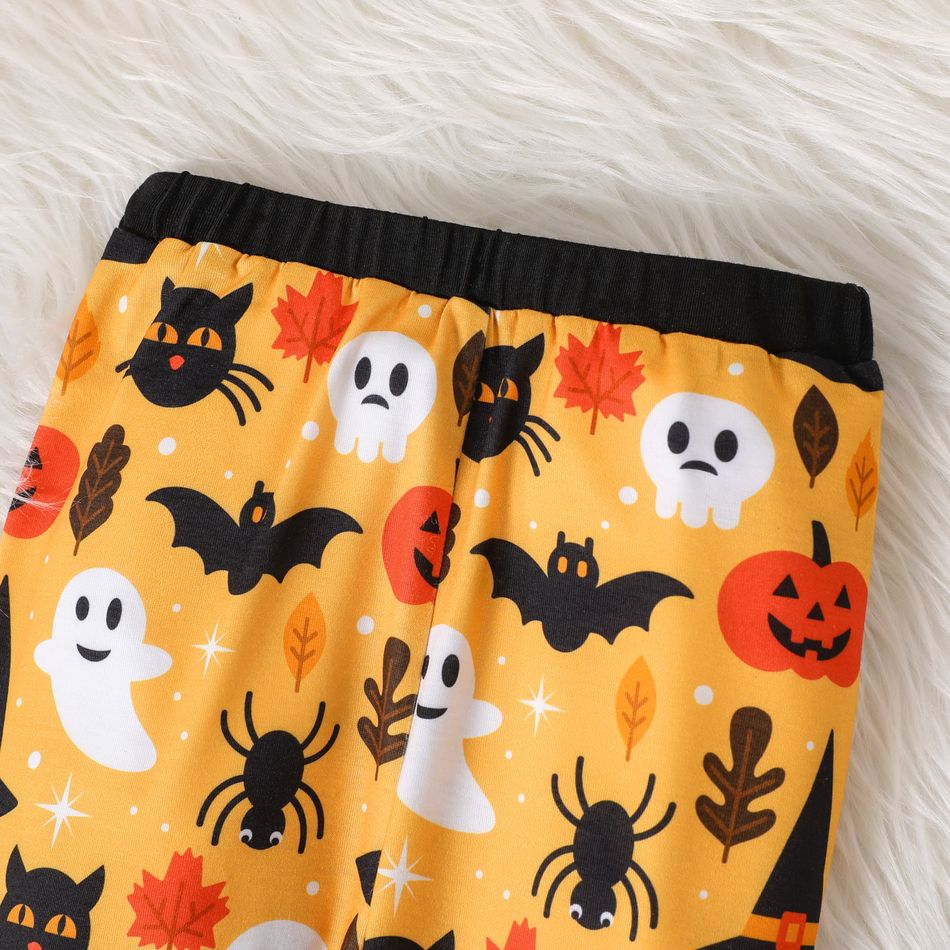 Halloween 2pcs Baby Boy Long-sleeve Graphic Romper and Allover Print Pants Set Color block big image 5
