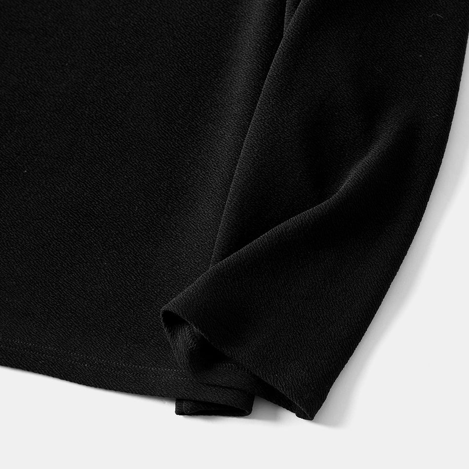 Family Matching Black Spliced Plaid Tweed Mock Neck Dresses and Long-sleeve Polo Shirts Sets BlackandWhite big image 12