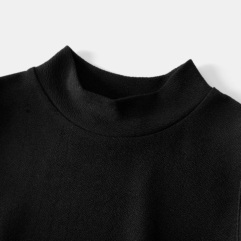 Family Matching Black Spliced Plaid Tweed Mock Neck Dresses and Long-sleeve Polo Shirts Sets BlackandWhite big image 3