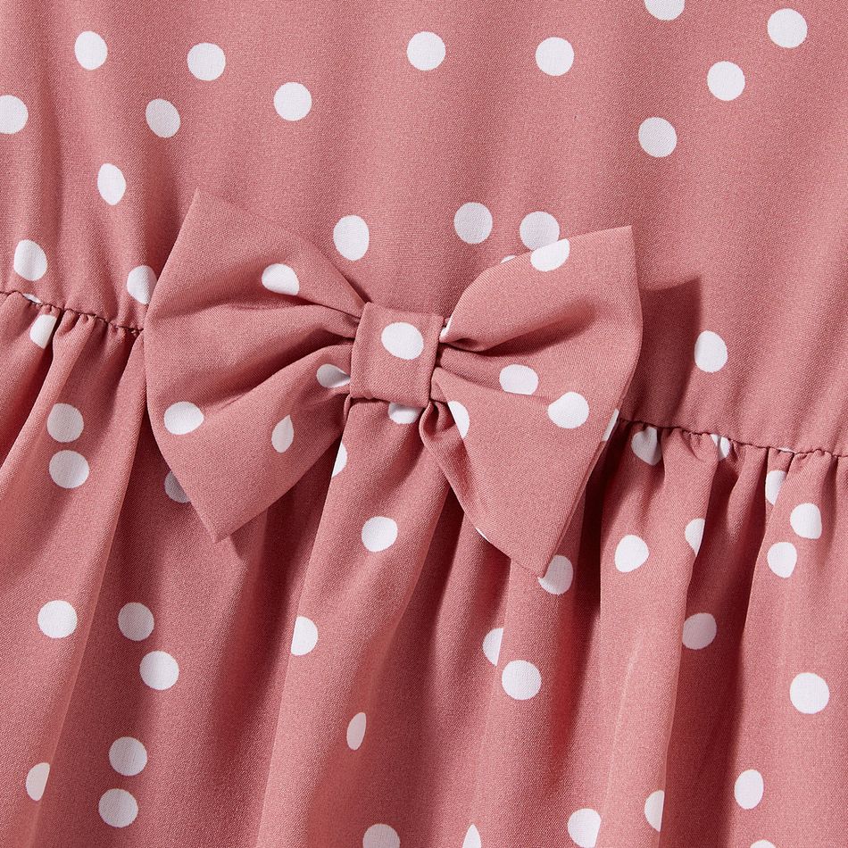Family Matching Polka Dot Print V Neck Belted Ruffle Hem Bell Sleeve Dresses and Plaid Shirts Sets Pink big image 9