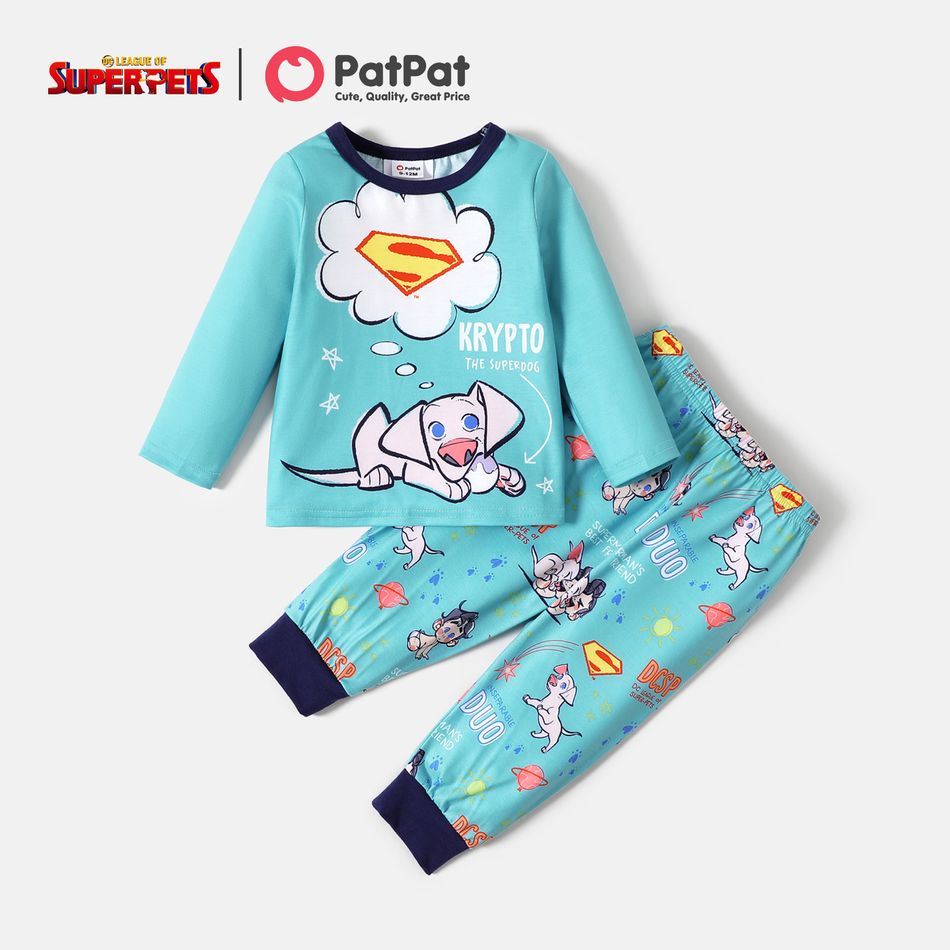Super Pets 2pcs Baby Boy 95% Cotton Long-sleeve Graphic Top and Pants Set Light Blue