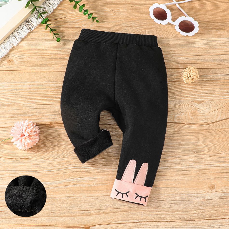 Baby Girl Rabbit Print Thermal Lined Leggings Black