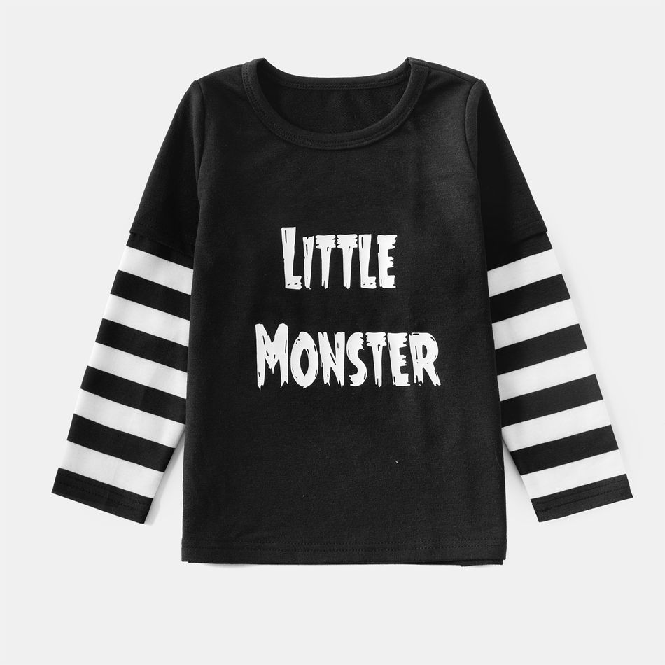 Halloween Family Matching Black Striped Long-sleeve Glow In The Dark Letter Print T-shirts Black big image 9