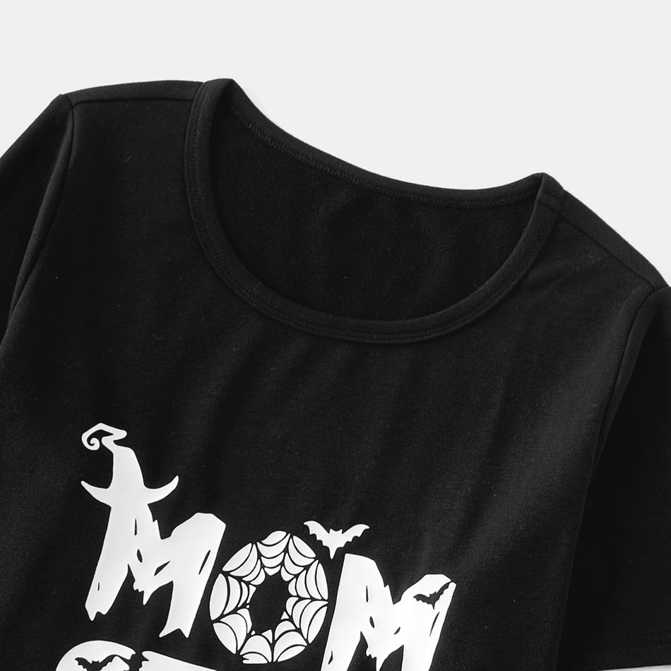 Halloween Family Matching Black Striped Long-sleeve Glow In The Dark Letter Print T-shirts Black big image 6