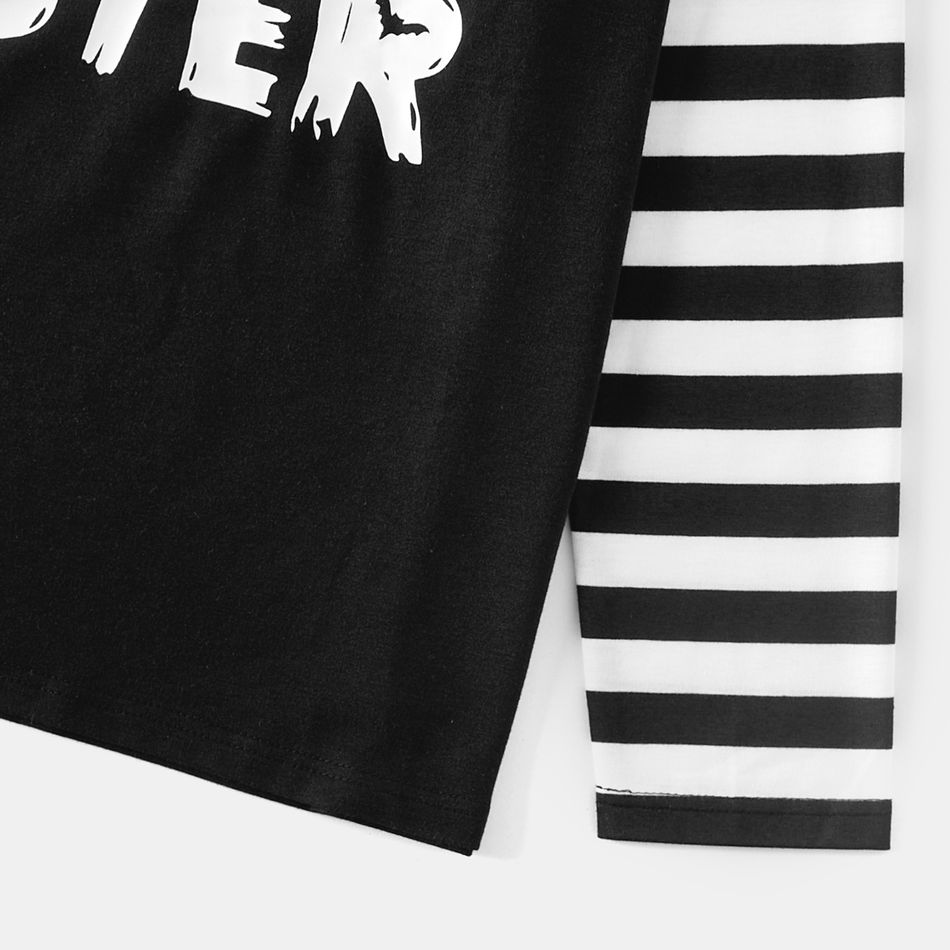 Halloween Family Matching Black Striped Long-sleeve Glow In The Dark Letter Print T-shirts Black big image 8