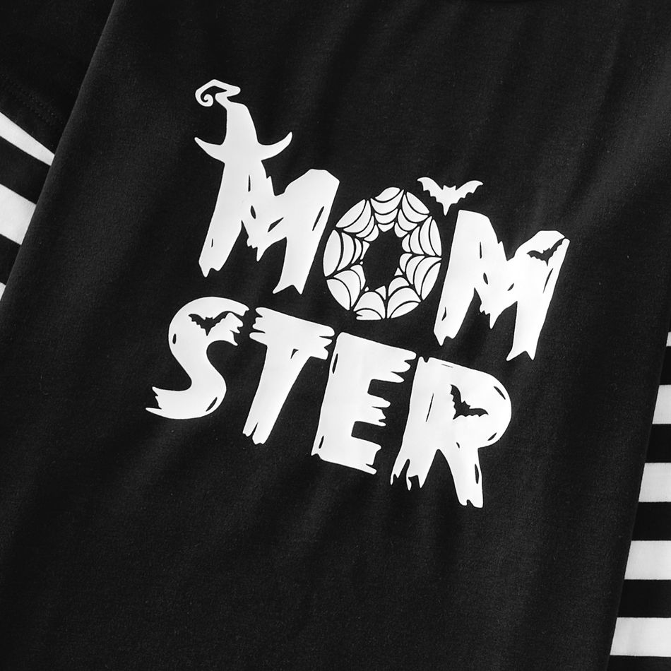 Halloween Family Matching Black Striped Long-sleeve Glow In The Dark Letter Print T-shirts Black big image 7