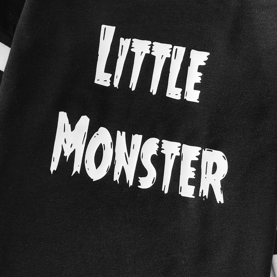 Halloween Family Matching Black Striped Long-sleeve Glow In The Dark Letter Print T-shirts Black big image 10