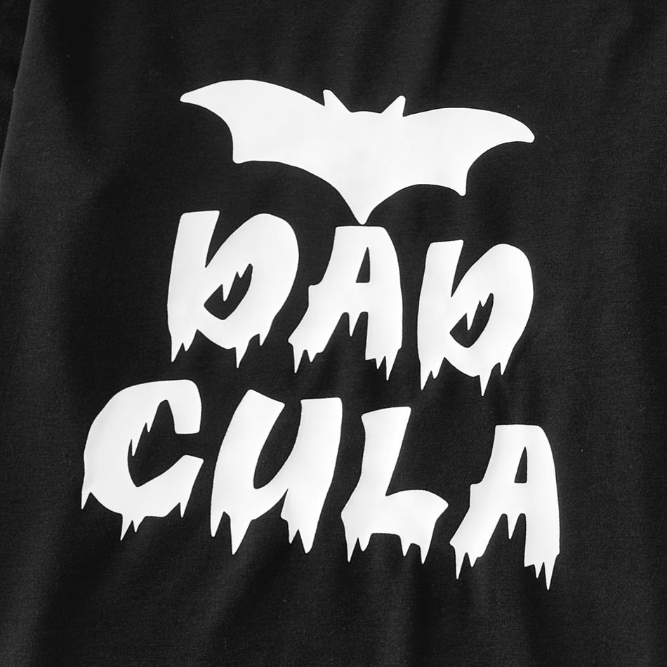 Halloween Family Matching Black Striped Long-sleeve Glow In The Dark Letter Print T-shirts Black big image 4