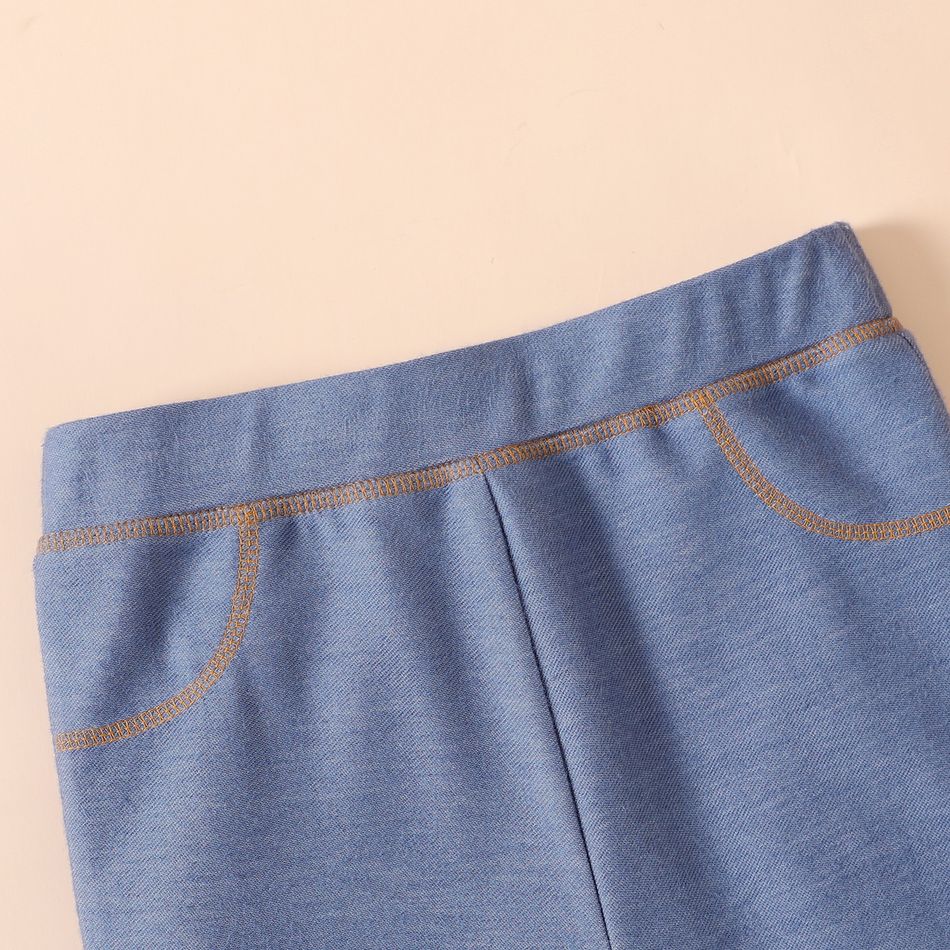 Calça jeans de cor sólida com design bowknot para garotas azul denim big image 3