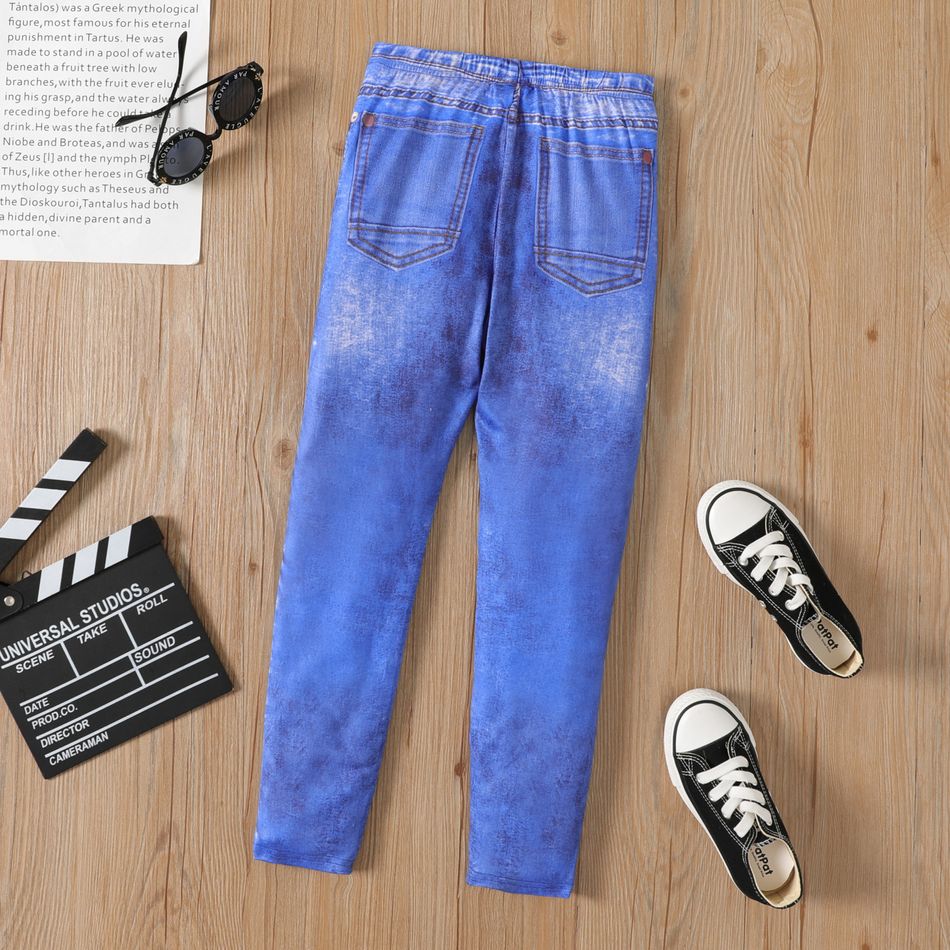 Leggings de calças skinny elásticas estampadas com padrão de renda menina (não leggings jeans) azul denim big image 2