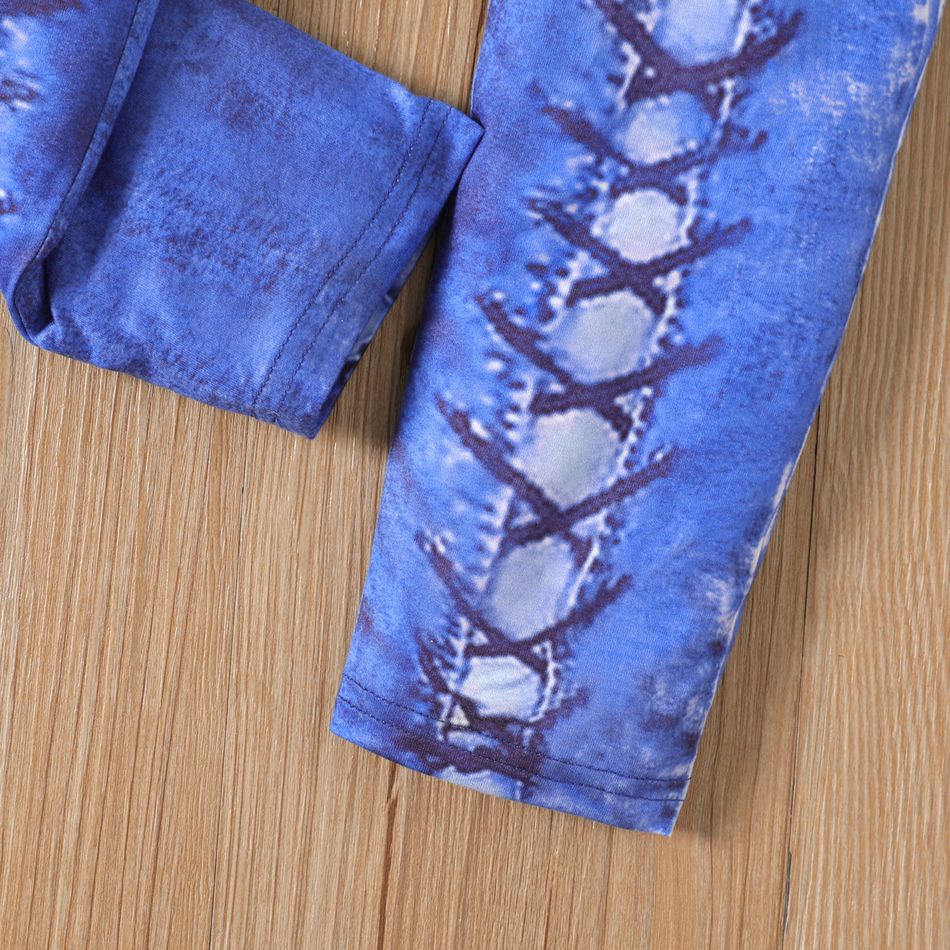 Kind Mädchen Schnürmuster Druck elastische dünne Hosengamaschen (keine Jeansleggings) Denim Blue big image 4