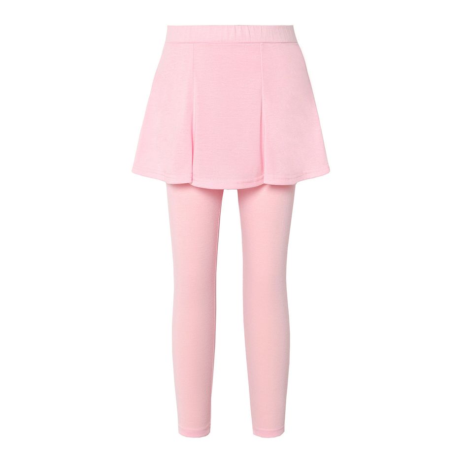 Kid Girl Faux-two Solid Color Elasticized Skirt Leggings Pink big image 3