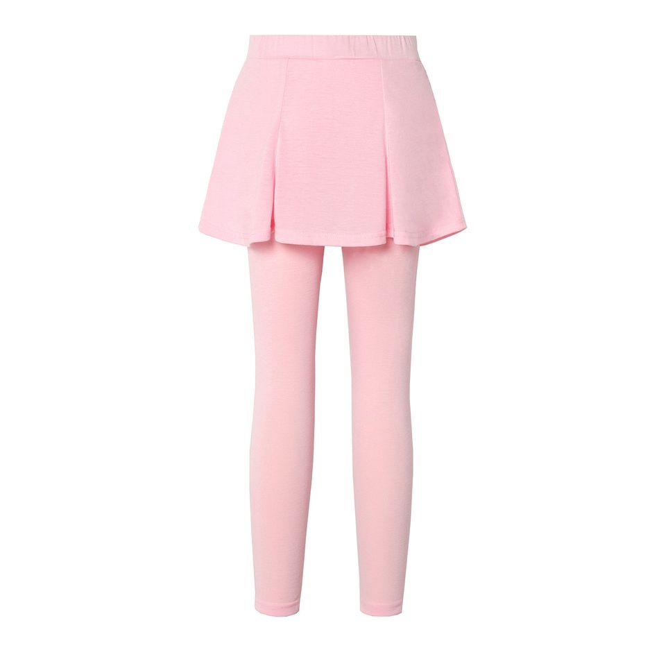 Kid Girl Faux-two Solid Color Elasticized Skirt Leggings Pink big image 1