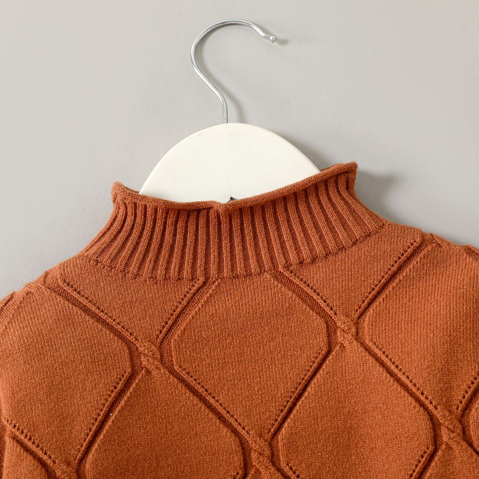 Toddler Boy Basic Solid Color Mock Neck Knit Sweater Brown big image 3