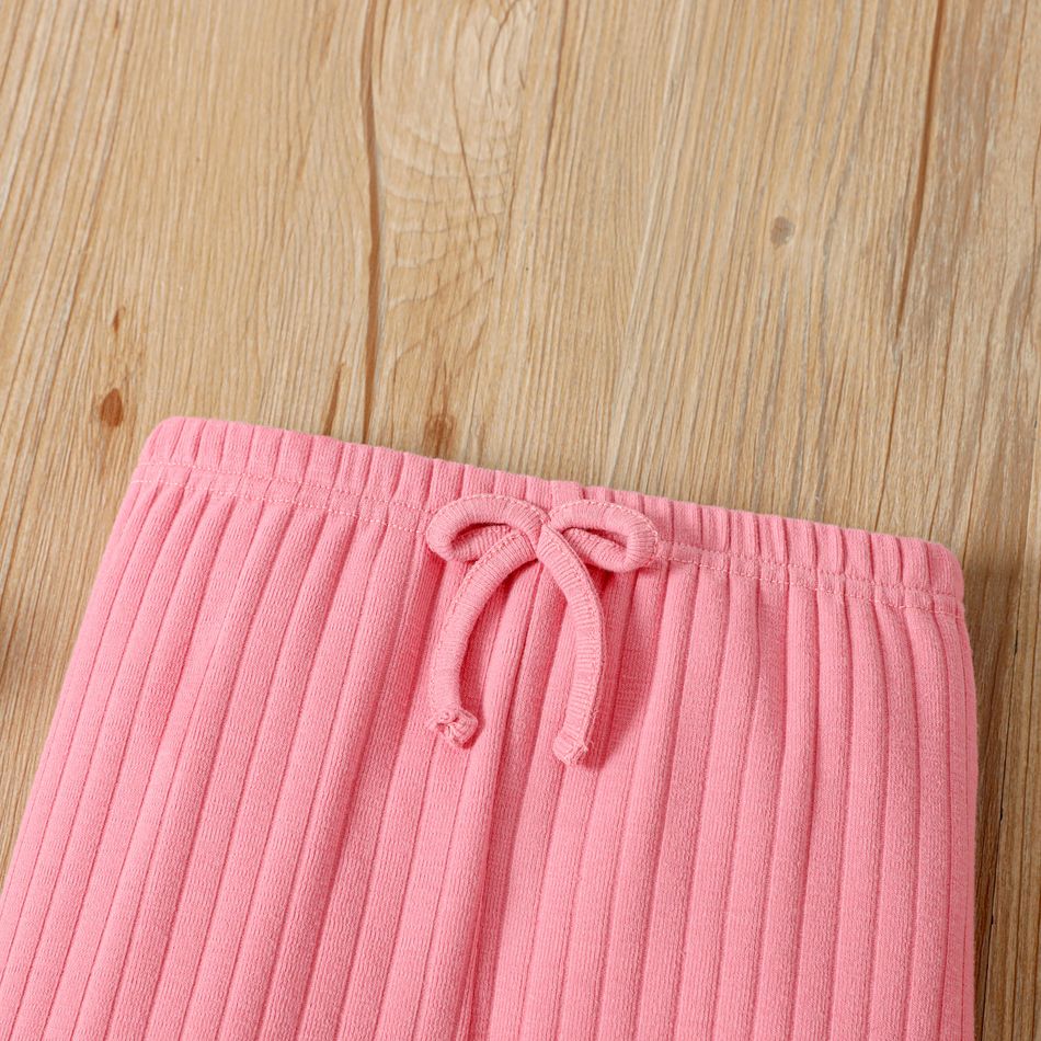 Toddler Girl 100% Cotton Ribbed Bowknot Design Solid Color Leggings Dark Pink big image 4