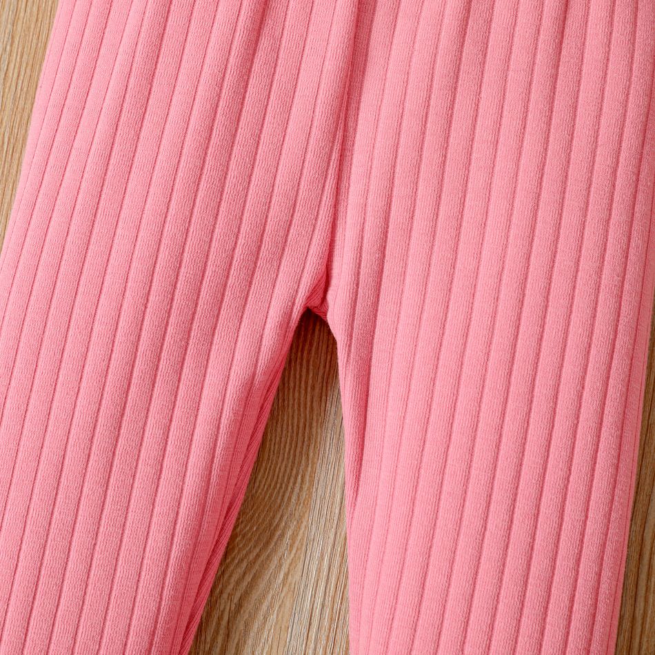 Toddler Girl 100% Cotton Ribbed Bowknot Design Solid Color Leggings Dark Pink big image 5