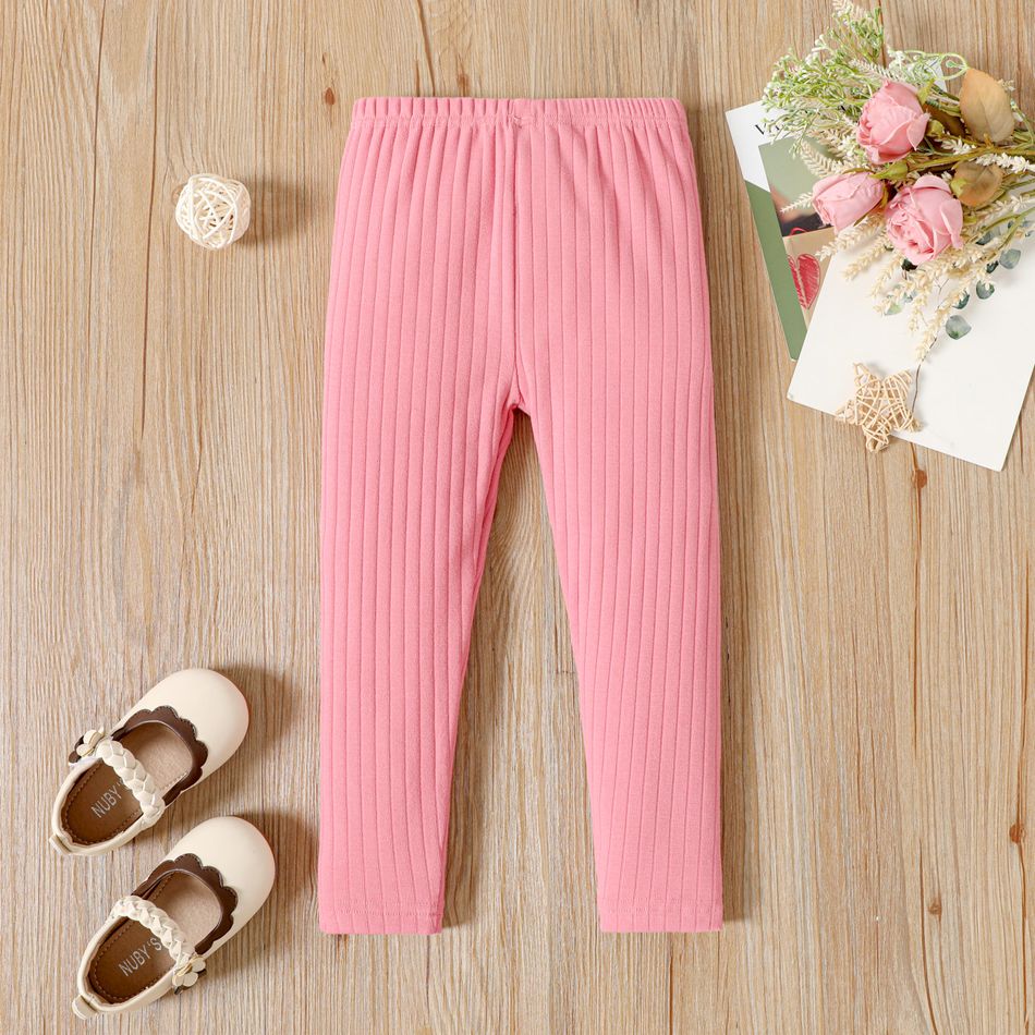 Toddler Girl 100% Cotton Ribbed Bowknot Design Solid Color Leggings Dark Pink big image 3