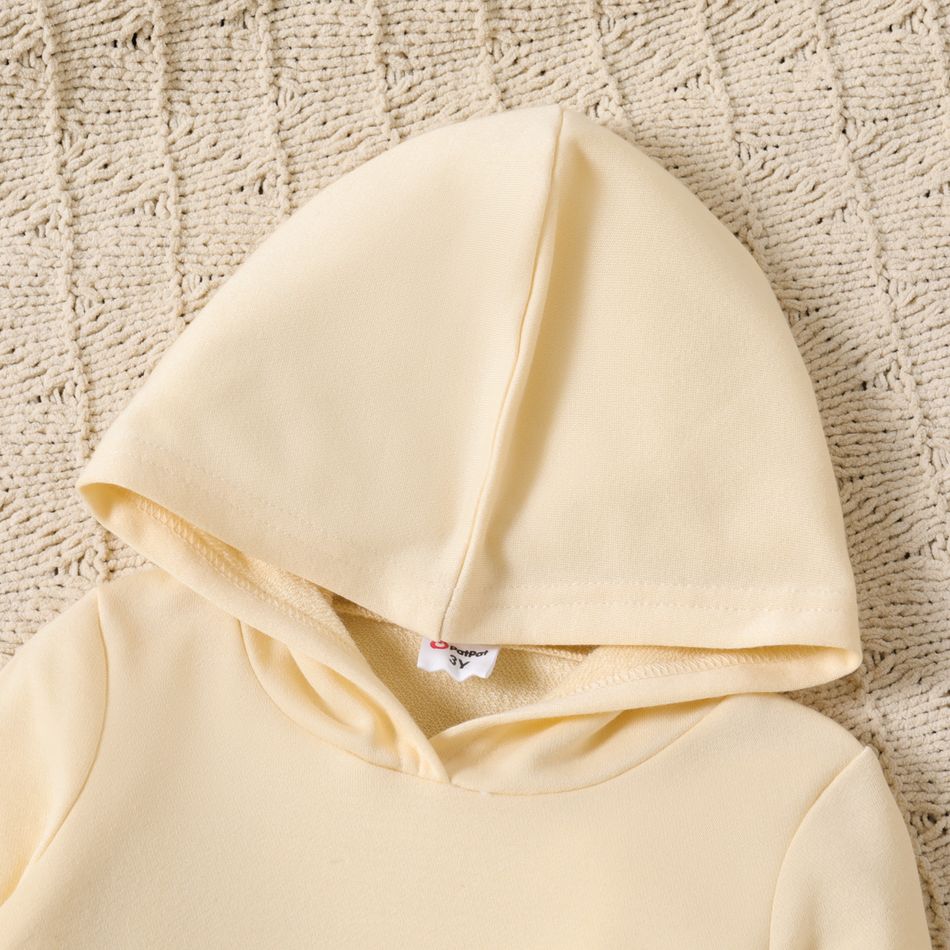 Toddler Girl Solid Color Long-sleeve Hooded Sweatshirt Dress OffWhite big image 4