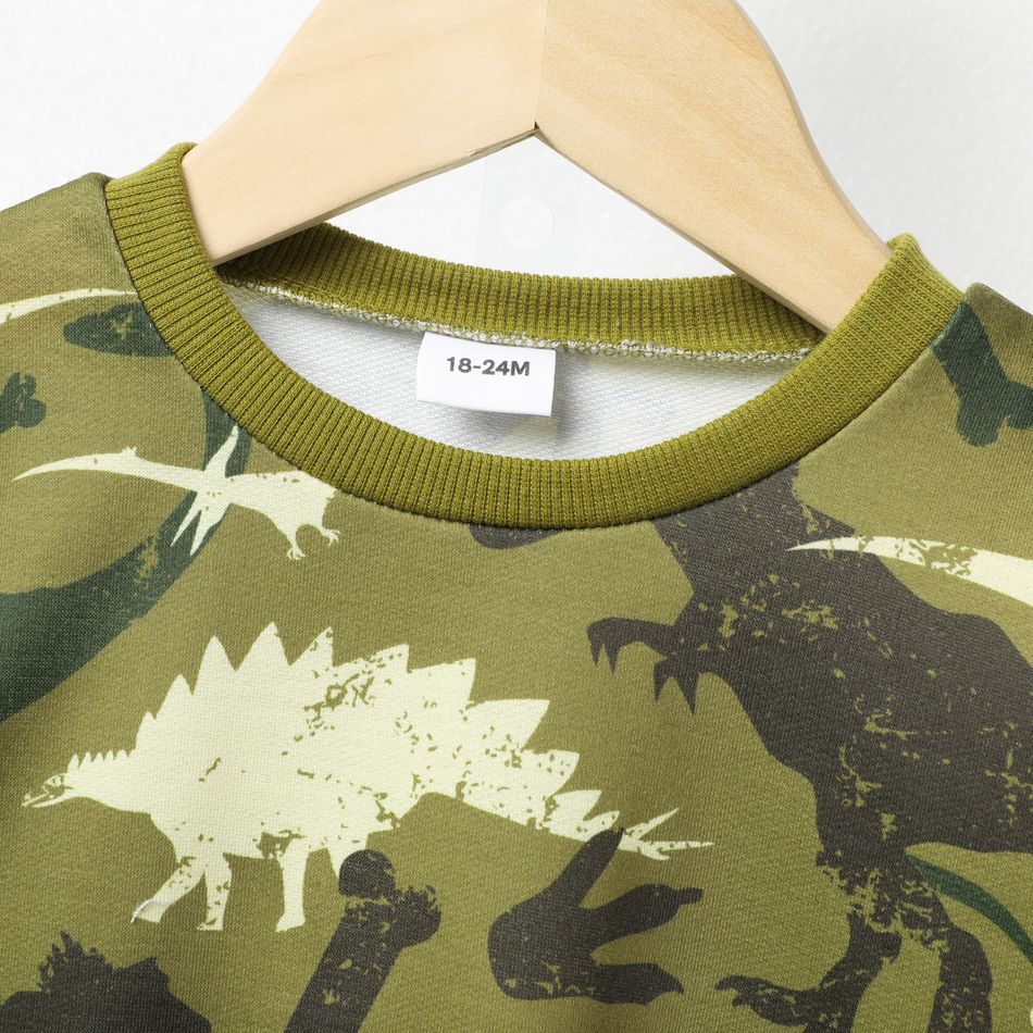 2pcs Toddler Boy Animal Dinosaur Print Sweatshirt and Green Shorts Set Green big image 3