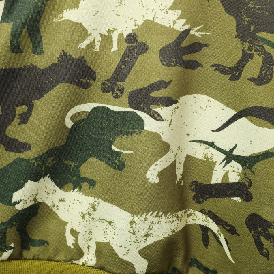 2pcs Toddler Boy Animal Dinosaur Print Sweatshirt and Green Shorts Set Green big image 4