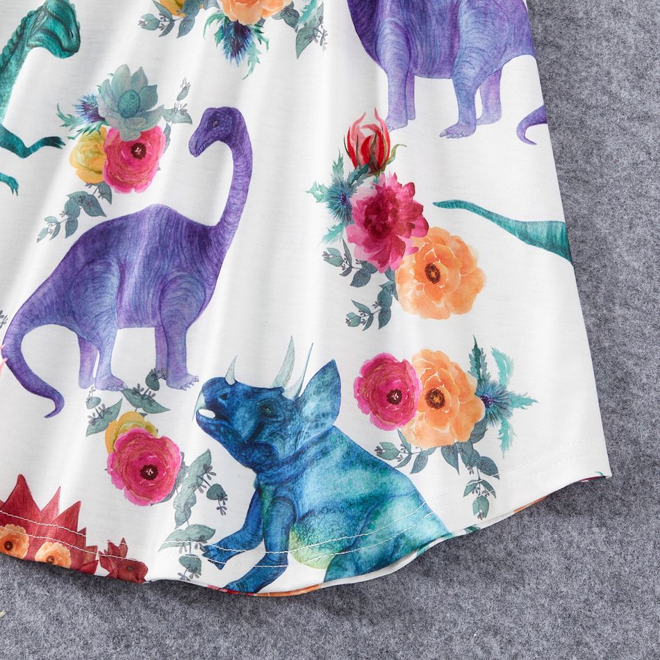 Family Matching Solid Short-sleeve Spliced Allover Dinosaur Print Belted Dresses and T-shirts Sets Colorful big image 5