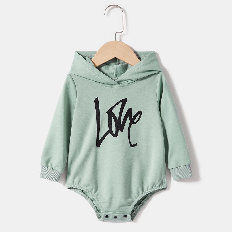 Letter Print Green Long-sleeve Drawstring Hoodie Dress for Mom and Me Green big image 16