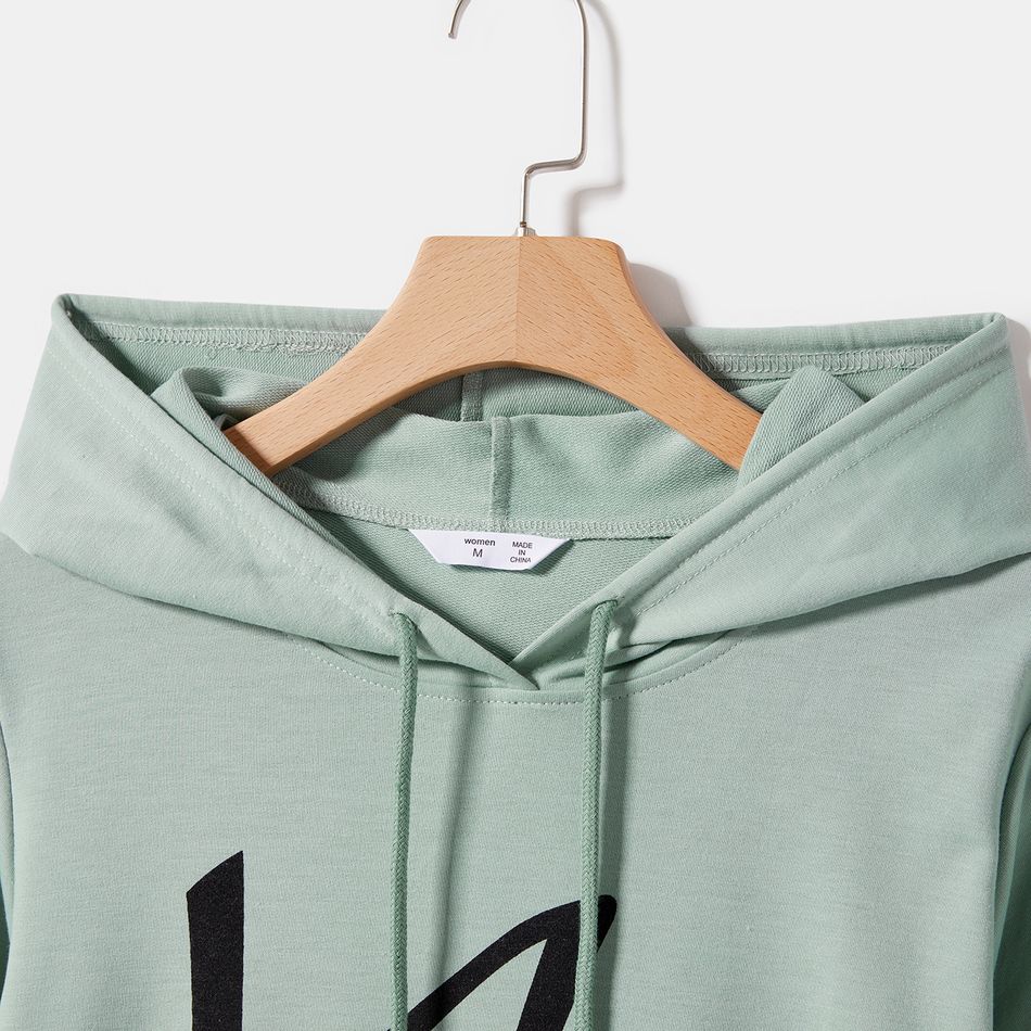 Letter Print Green Long-sleeve Drawstring Hoodie Dress for Mom and Me Green big image 9