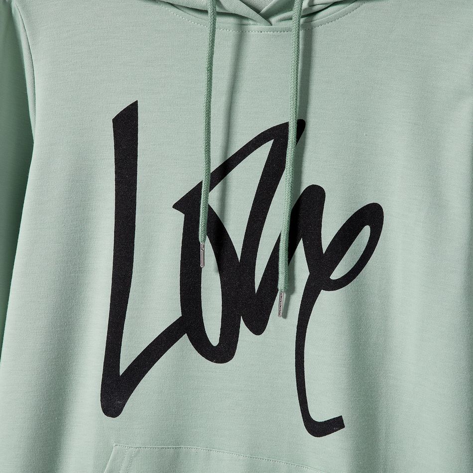 Letter Print Green Long-sleeve Drawstring Hoodie Dress for Mom and Me Green big image 11