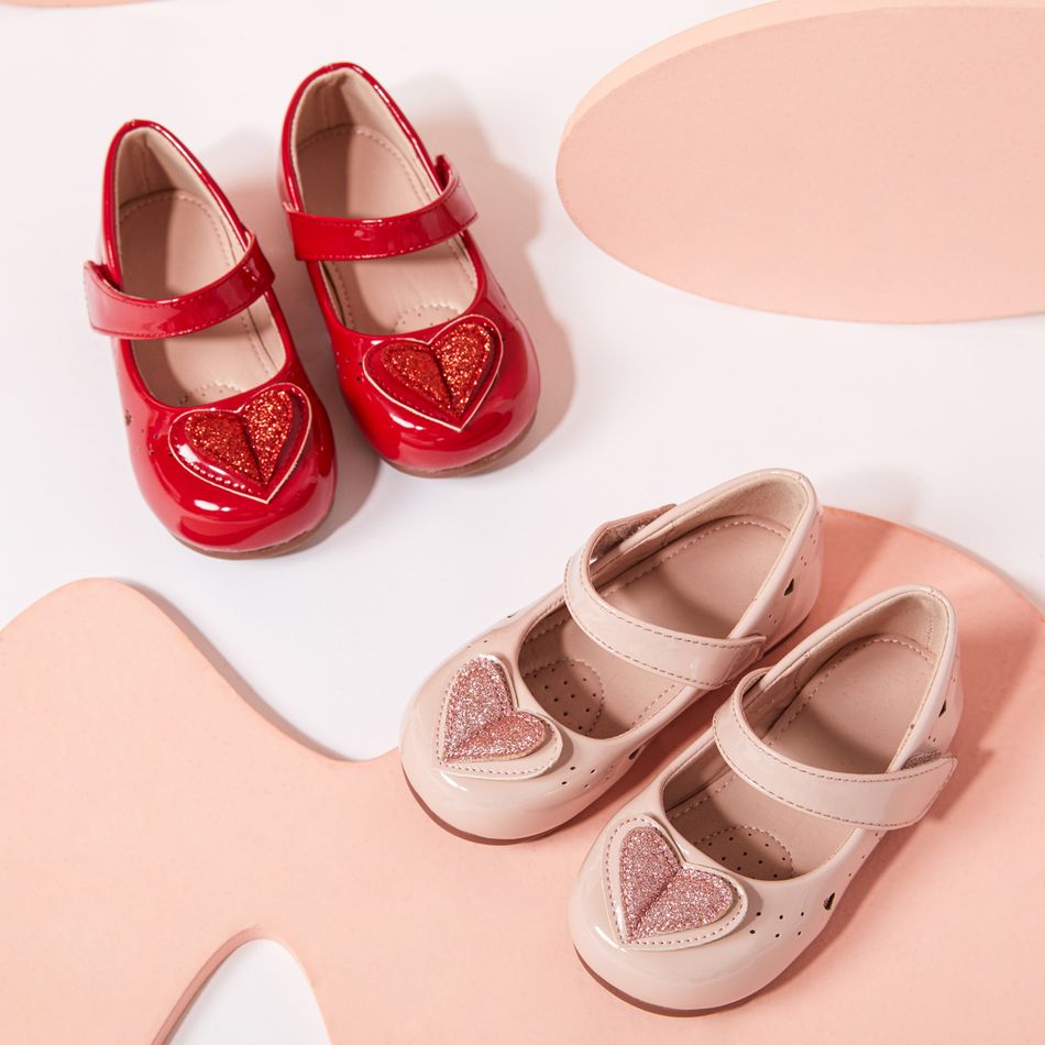 Toddler / Kid Glitter Heart Decor Fashion Flats Red big image 2