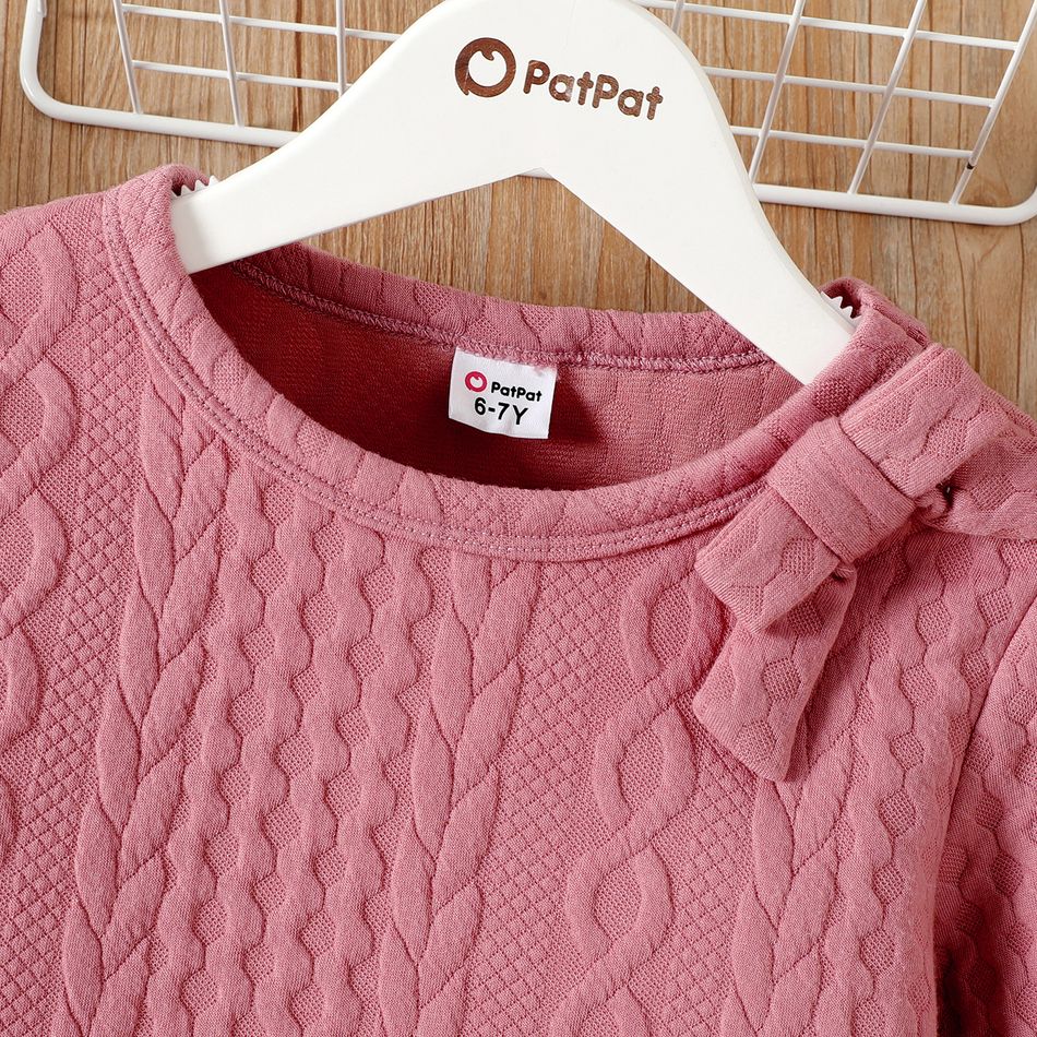 Kid Girl Cable Knit Bowknot Design Long-sleeve Pink Pink big image 2