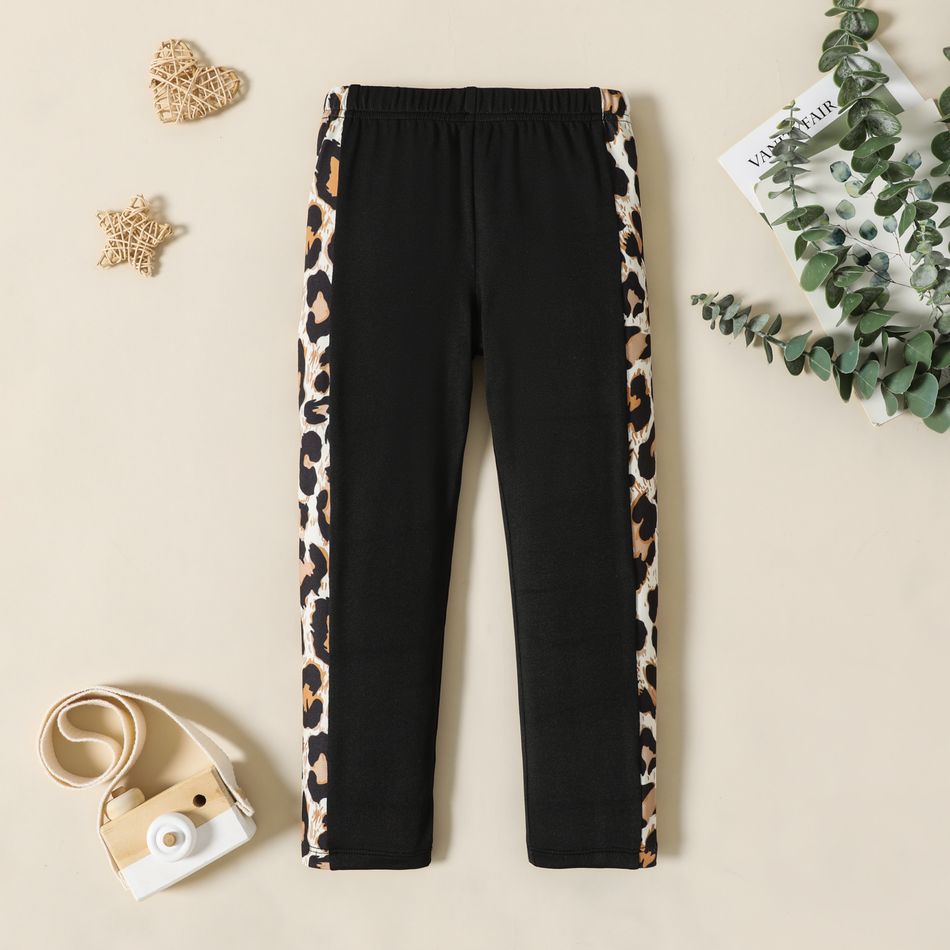 Toddler Girl Leopard Print Colorblock Elasticized Leggings Black big image 1