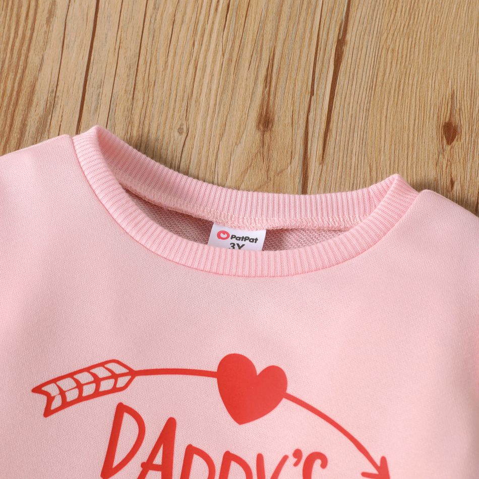 2pcs Toddler Girl Letter Print Ruffled Long-sleeve Pink Tee and Elasticized Pants Set Pink big image 3