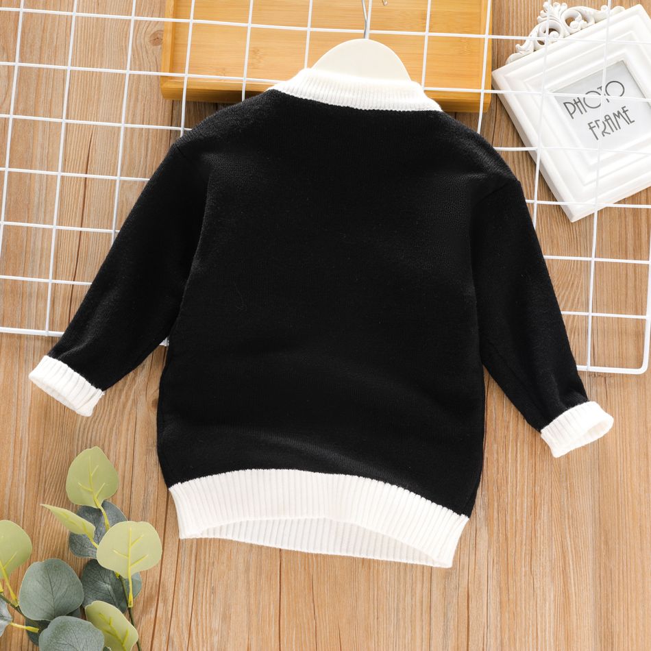 Toddler Boy Trendy Playing Card Print Colorblock Knit Sweater Black/White big image 2