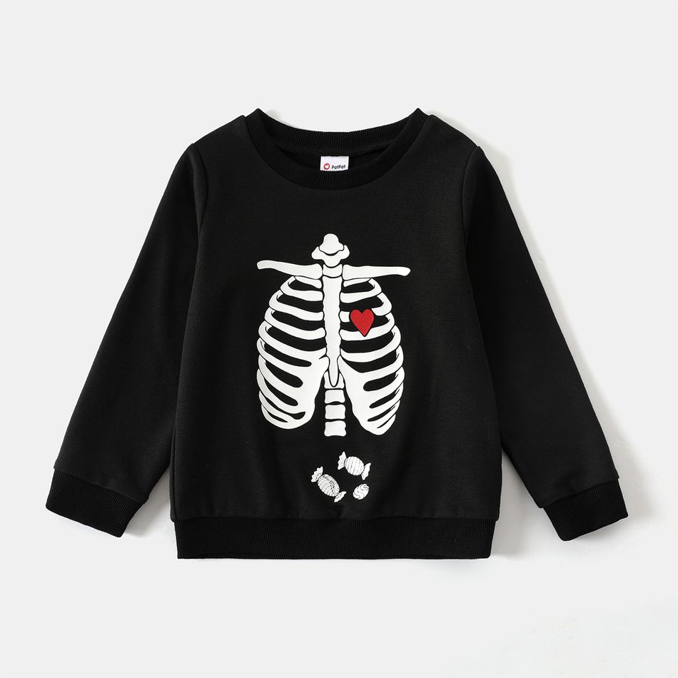 Halloween Glow In The Dark Skeleton Print Long-sleeve Pullover Sweatshirts ColorBlock big image 8