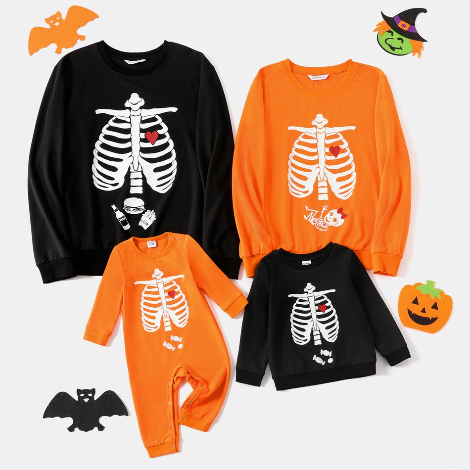 Halloween Glow In The Dark Skeleton Print Long-sleeve Pullover Sweatshirts ColorBlock big image 2