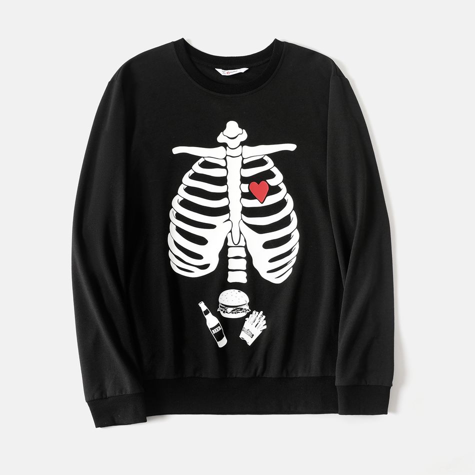 Halloween Glow In The Dark Skeleton Print Long-sleeve Pullover Sweatshirts ColorBlock big image 3