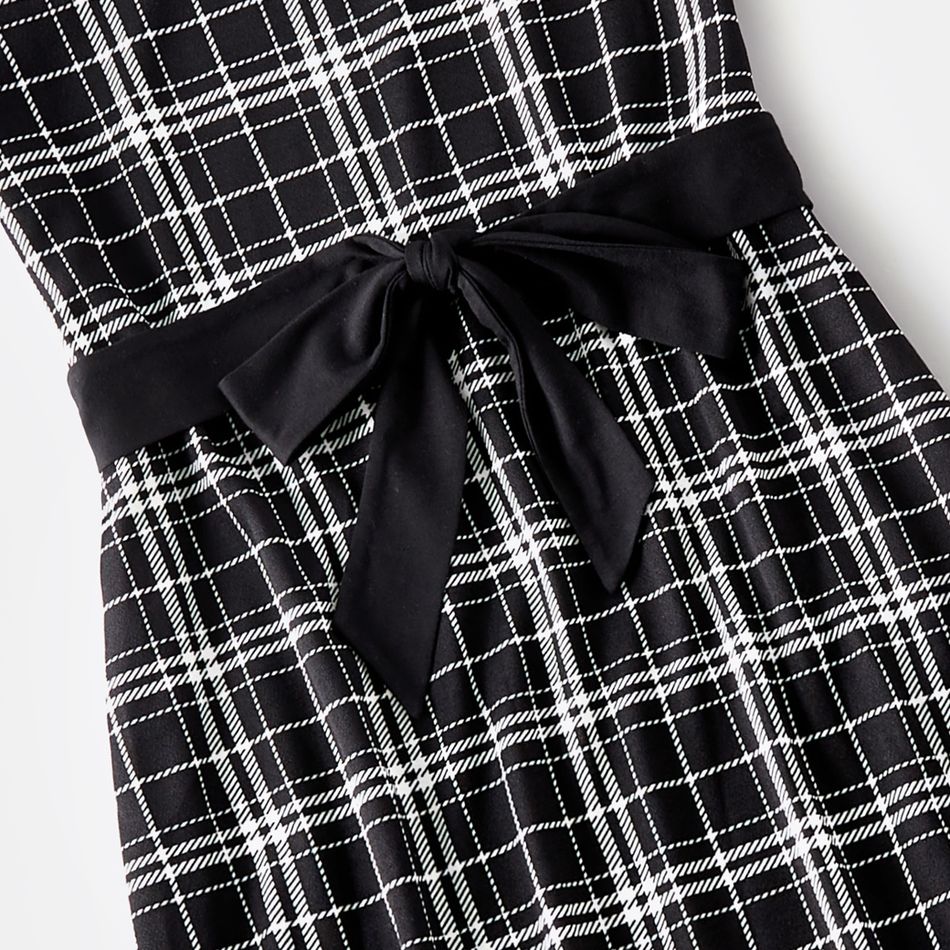Family Matching Black Short-sleeve Spliced Plaid Dresses and Tops Sets Black big image 5