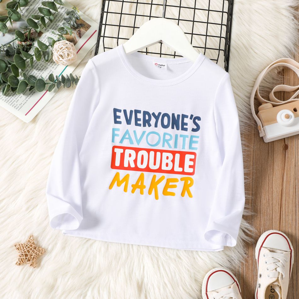 Toddler Boy Casual Letter Print Long-sleeve Tee White