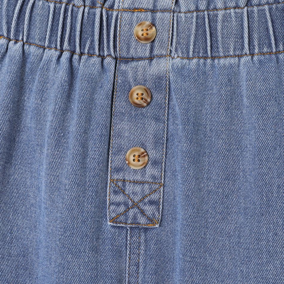 Kid Girl 100% Cotton Casual Button Design Blue Denim Jeans Blue big image 4