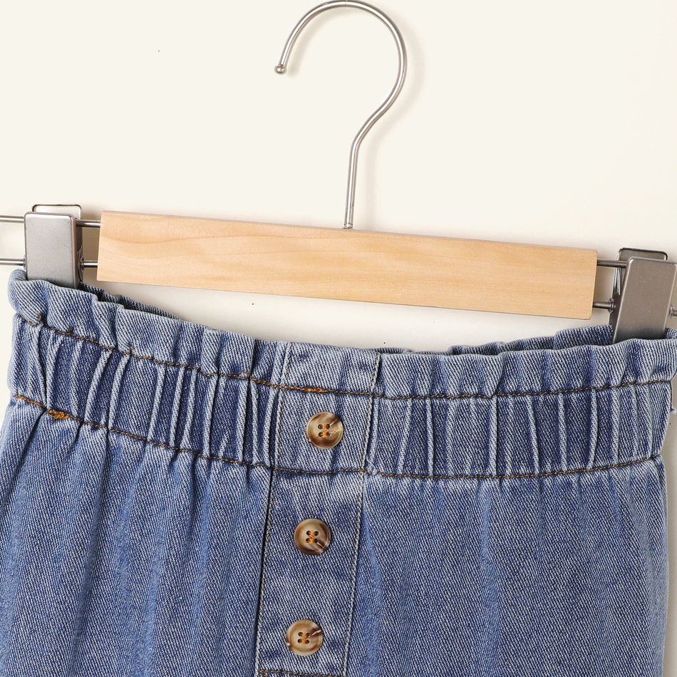 Kid Girl 100% Cotton Casual Button Design Blue Denim Jeans Blue big image 3