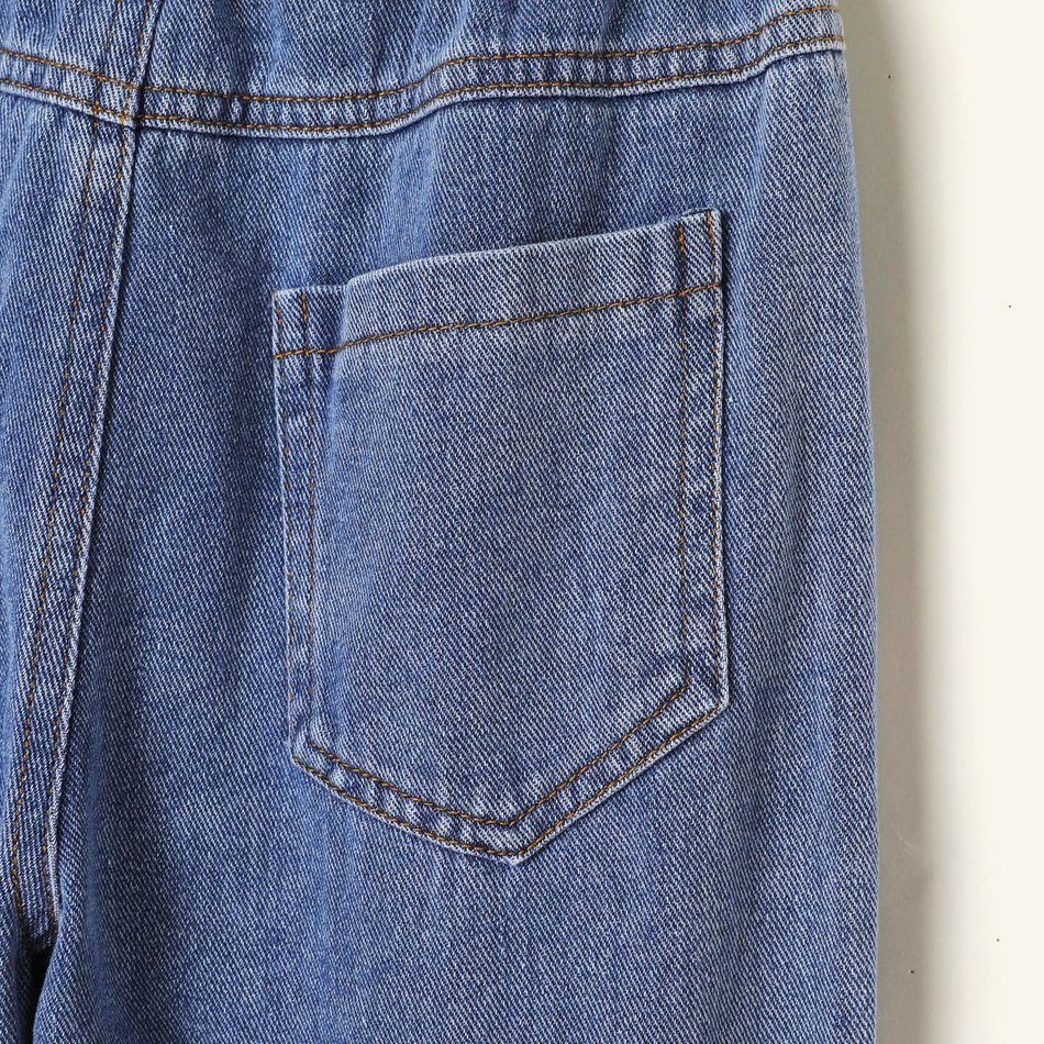 Kid Girl 100% Cotton Casual Button Design Blue Denim Jeans Blue big image 5