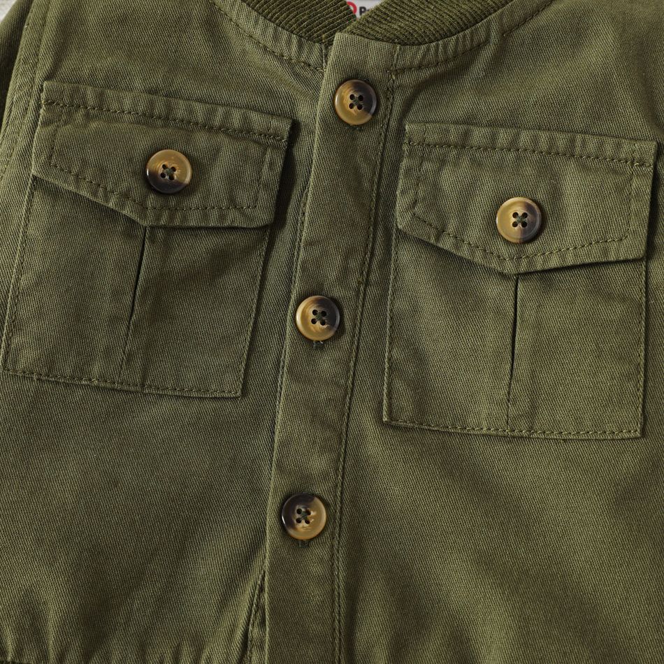 100% Cotton Baby Boy Button Front Army Green Long-sleeve Jacket Army green big image 4