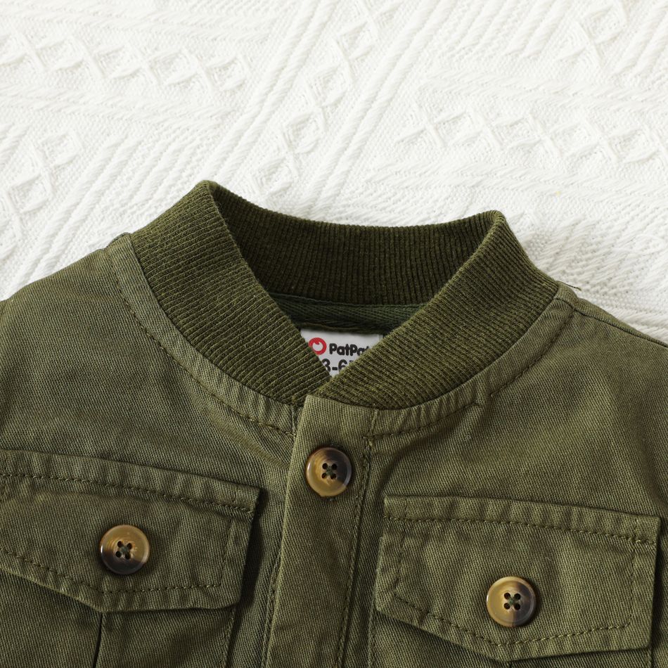 100% Cotton Baby Boy Button Front Army Green Long-sleeve Jacket Army green big image 3